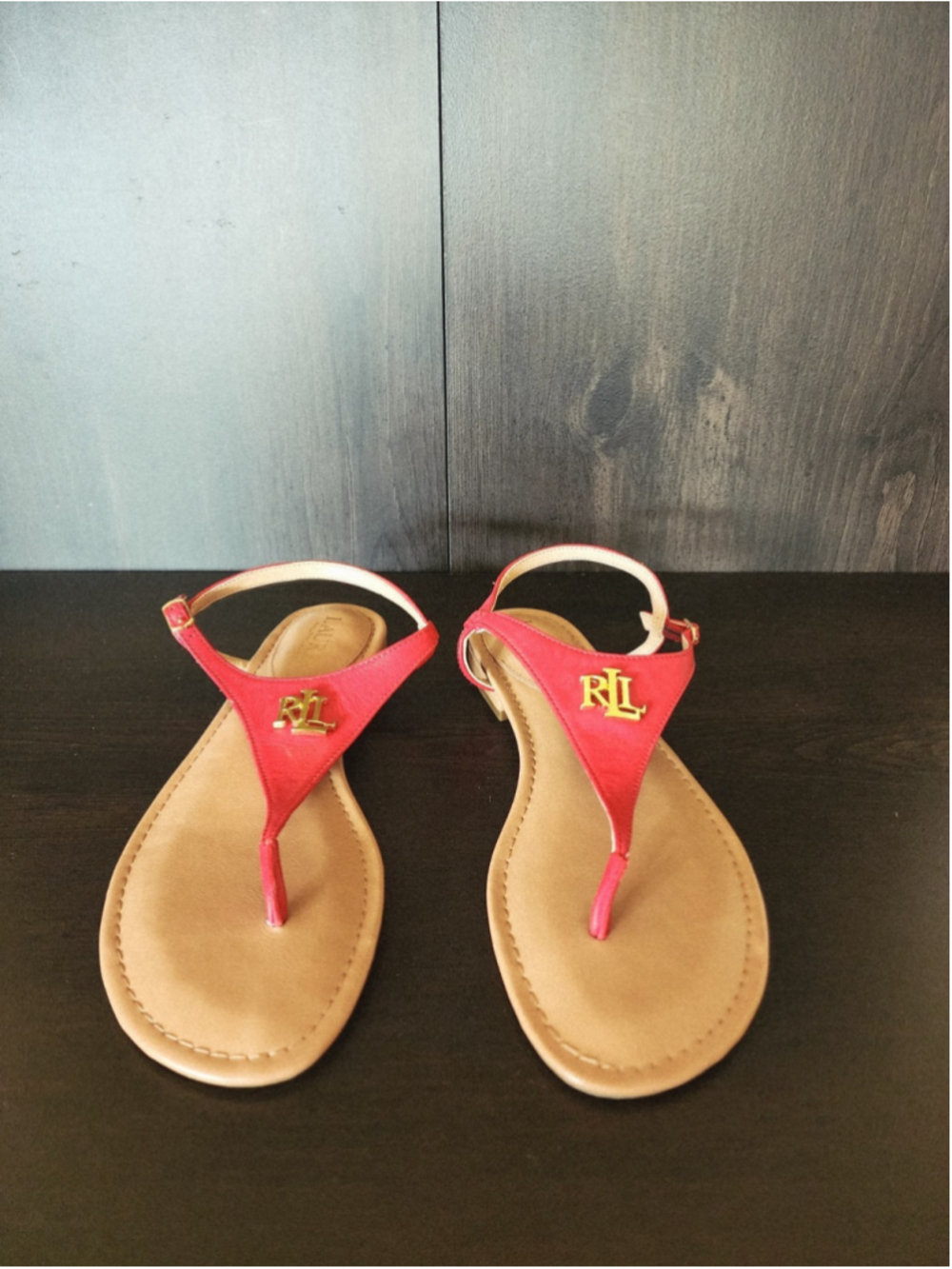 Ralph Lauren LEATHER Ankle Strap Thong Flip Flop Sandals 8 B Medium - Red - Picture 5 of 13